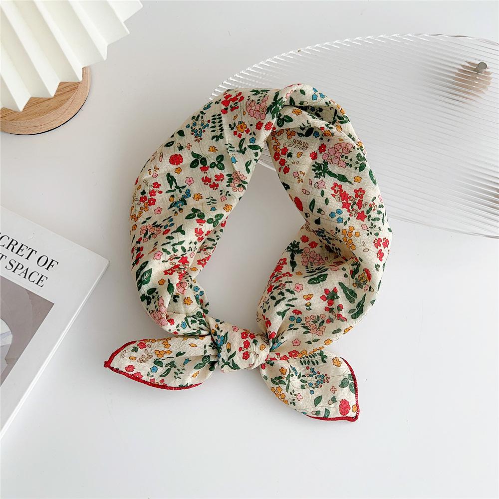 Cotton And Linen Small Square Scarf Silk Scarf Women'S Spring And Autumn New Style Artistic And Versatile Fashionable Temperament Headband Scarf