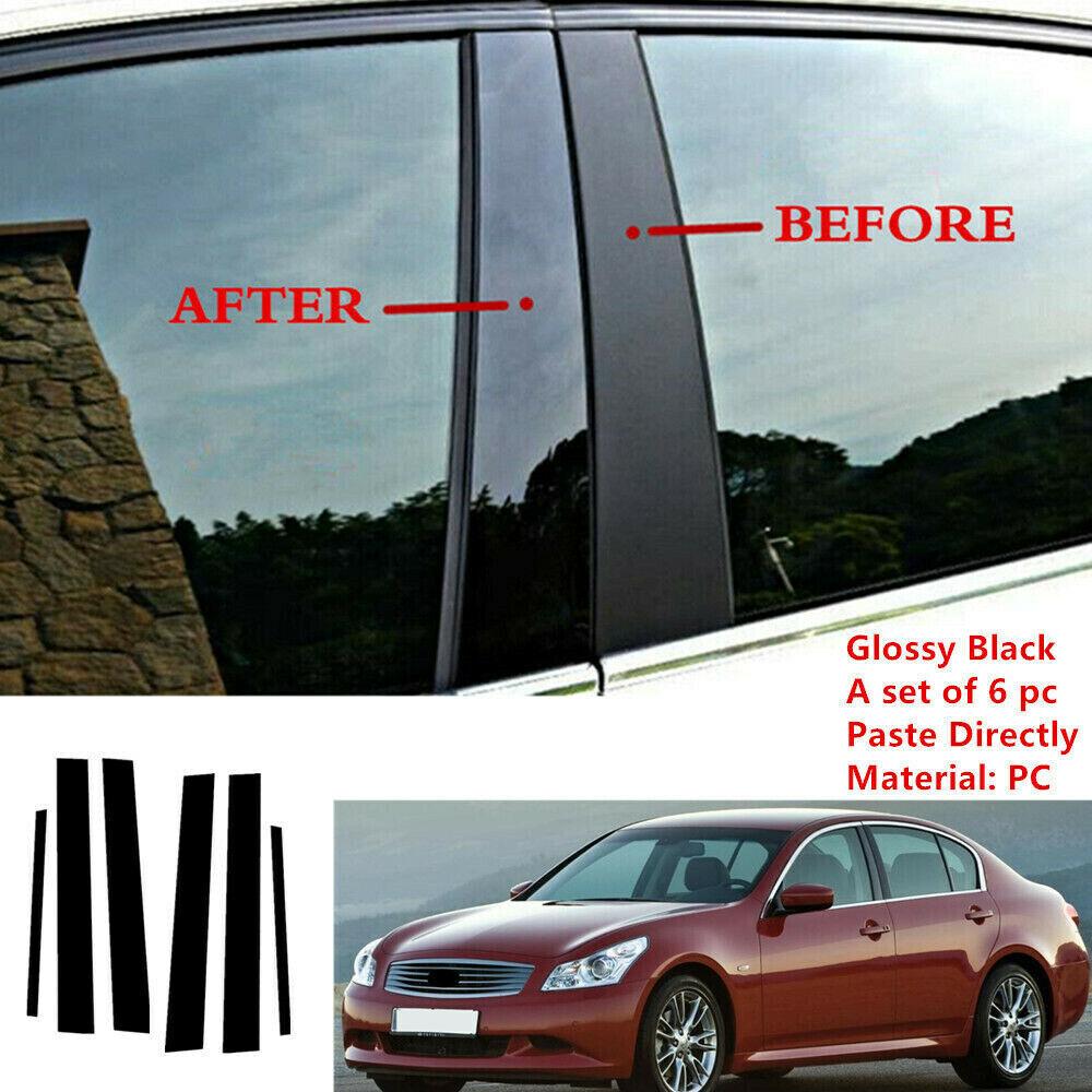 6PCS Gloss Black Car Door Pillar Cover Trim Posts For 2002-2013 Infiniti G35 G37