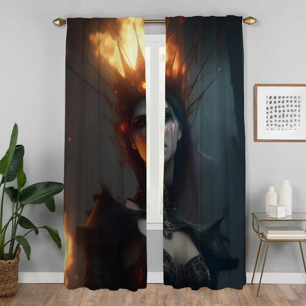 Anti-mosquito Curtains for Camera Eerie Atmosphere of Dark Fantasy Home Interior Curtains 2 Pieces Blackout Curtain Shades Room
