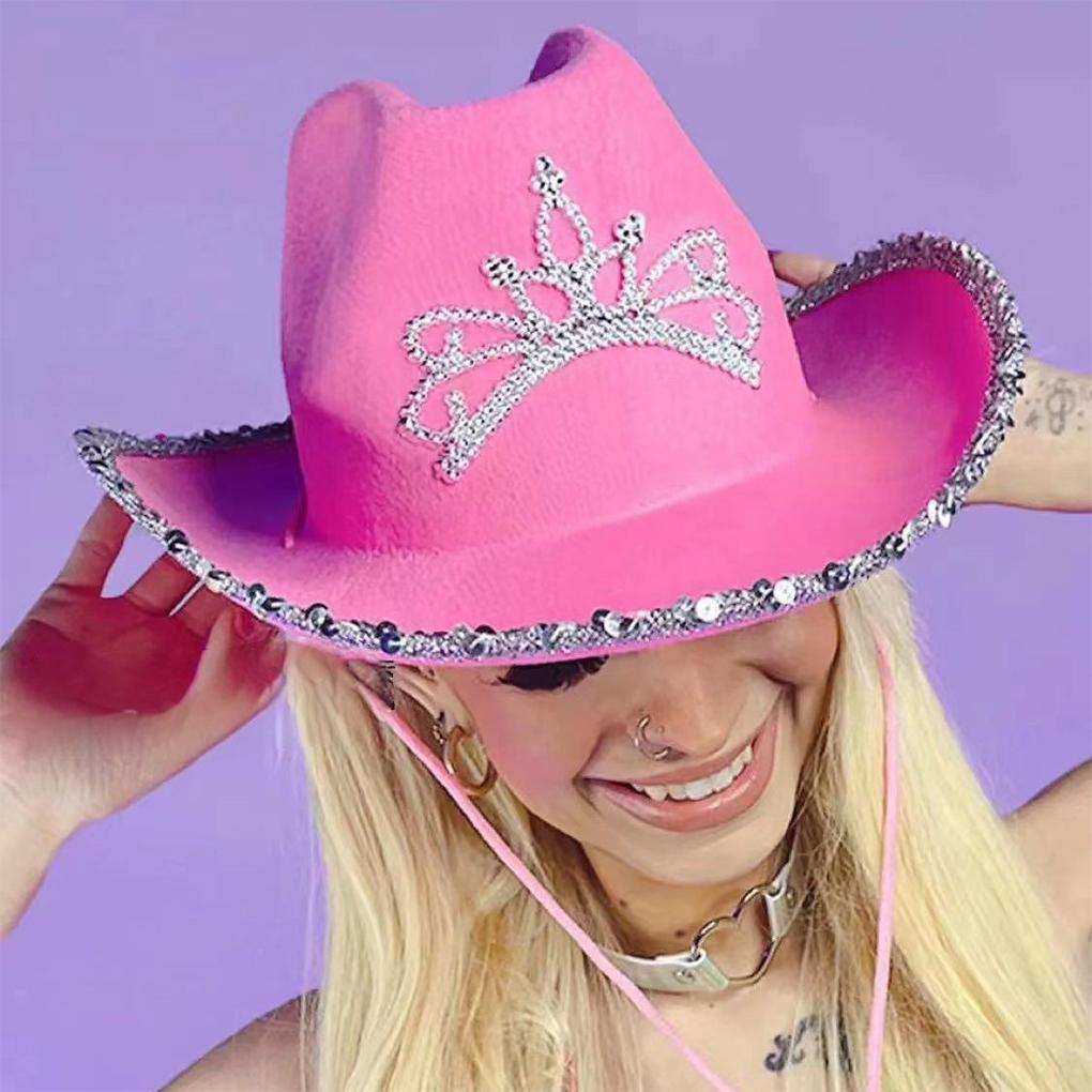 WUUISDNX Premium Cowboy Hat Fashionable Wide Applicable Occasions Bright Cowgirl Style AcrylicFibers Cowboy Hat For Adult, Pink Colorful