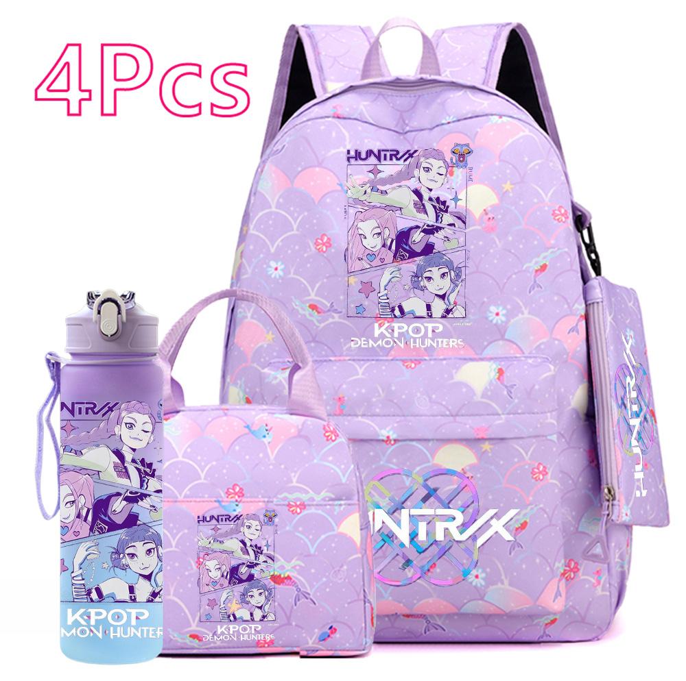 Set da 4 pezzi/set Zaino stampato KPOP cartone animato con borsa a mano astuccio borraccia da 750 ml per adolescente ragazzo ragazza zaino di grande capacità borsa da scuola zaino