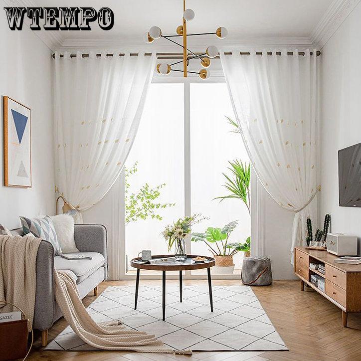 WTEMPO 2PCS Semi Shading Window Screen Living Room Bedroom Balcony Finished Curtains Cheap Sun Protection Thickened White Gauze Curtains