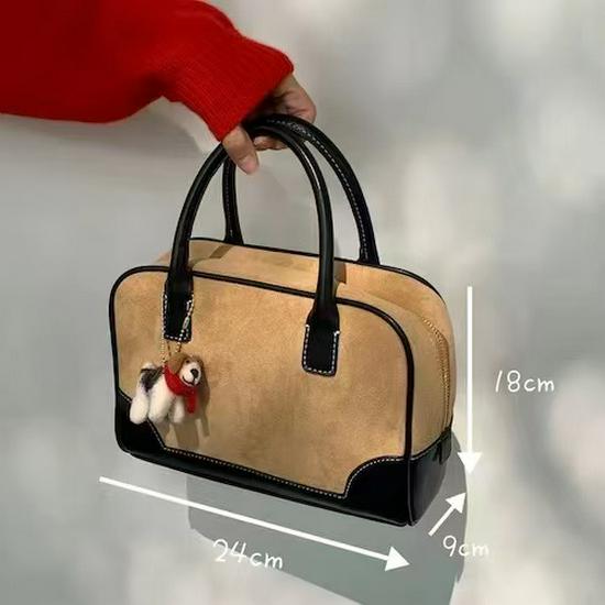 

Suede Boston Handbag - Korean Style Autumn/Winter Fashion, Versatile Crossbody Shoulder Bag, Small Square Design for Women 24x9x18 cm хакі