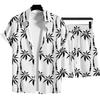 Modisches Herren Sommer Urlaubsstil Hawaiianische Kokosnuss Strand Aufdruck Lässiger Komfort Kurzarmhemd Strandshorts 2-teiliges Set