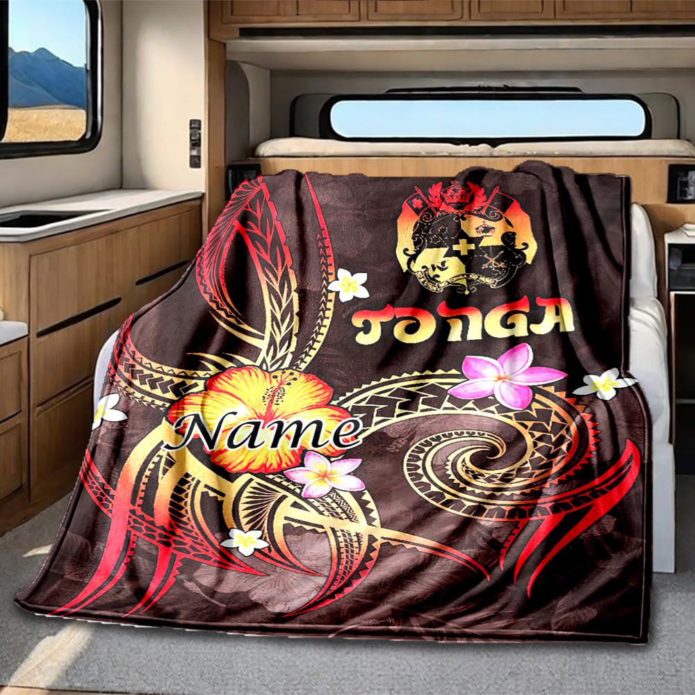 Polynesian Tattoo Design Customize Your Name Rv Blanket Comfortable Soft Lightweight All Season Multi Purpose Blanket For Travel Camping Picnics Sofa