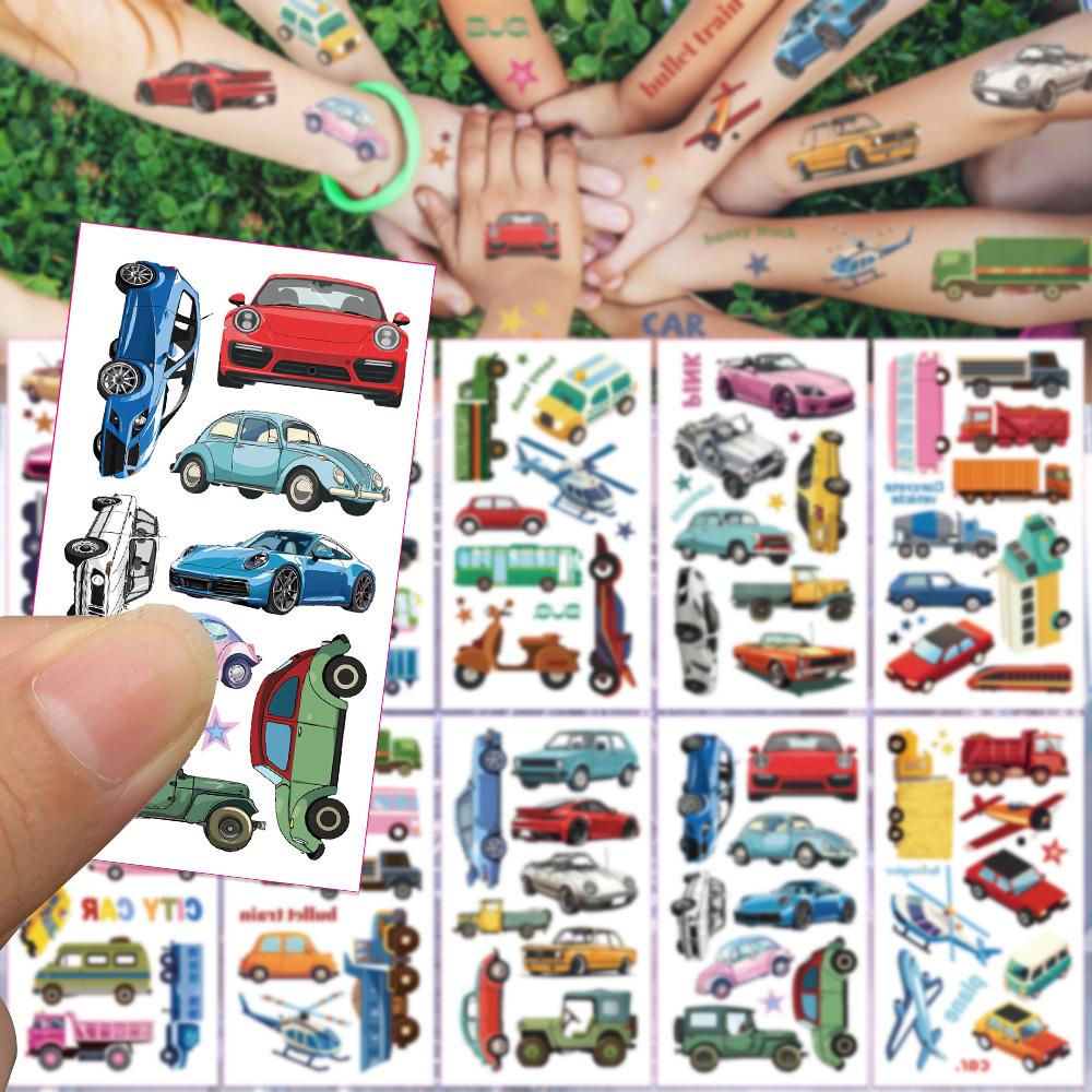 10sheets City Cars Helicopter Bullet Train Tattoo Stickers For Face Body Temporary Waterproof Tattoo Stickers DIY Creative Gifts