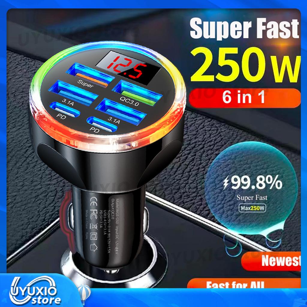 UYUXIO Multi Ports USB Car Charger Super Fast Charging Adapter in Car for iPhone iPad OPPO Samsung Huawei Oneplus Android