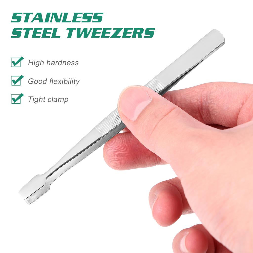 2Pcs Nickel Plated Steel Stamp Tweezers Round Spade Tip Philately Tools For Beads Objects Industrial Hand Collecting Tweezers