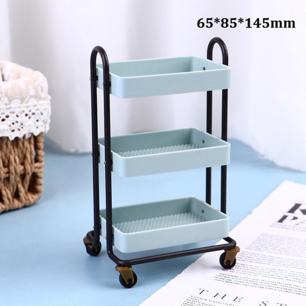 With Wheel 1:12 Dollhouse Trolley Plastic Storage Shelf Model  Kitchen Furniture Accessories