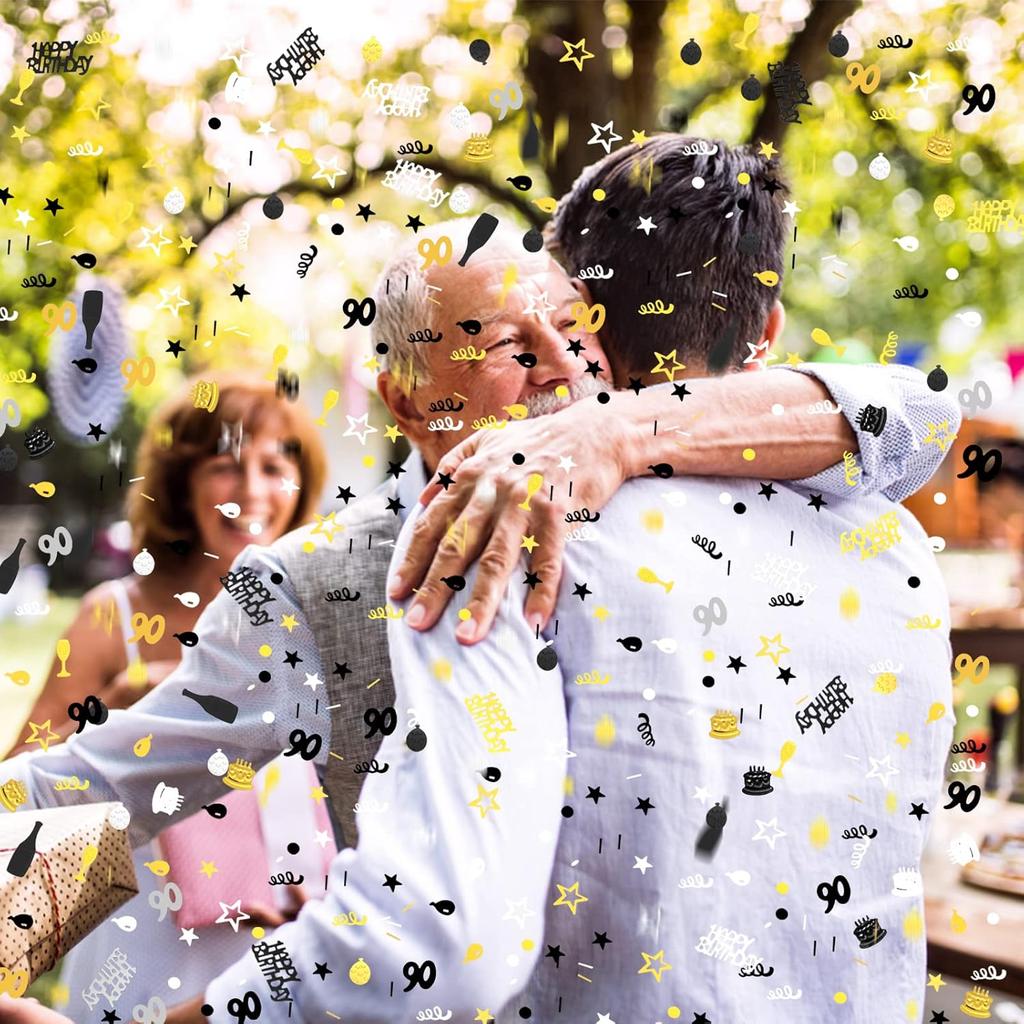 3000 Pieces Birthday Confetti Number 90 Glitter Confetti Birthday Cake Confetti Table Confetti Black Gold and Silver Party Decorations Supplies for