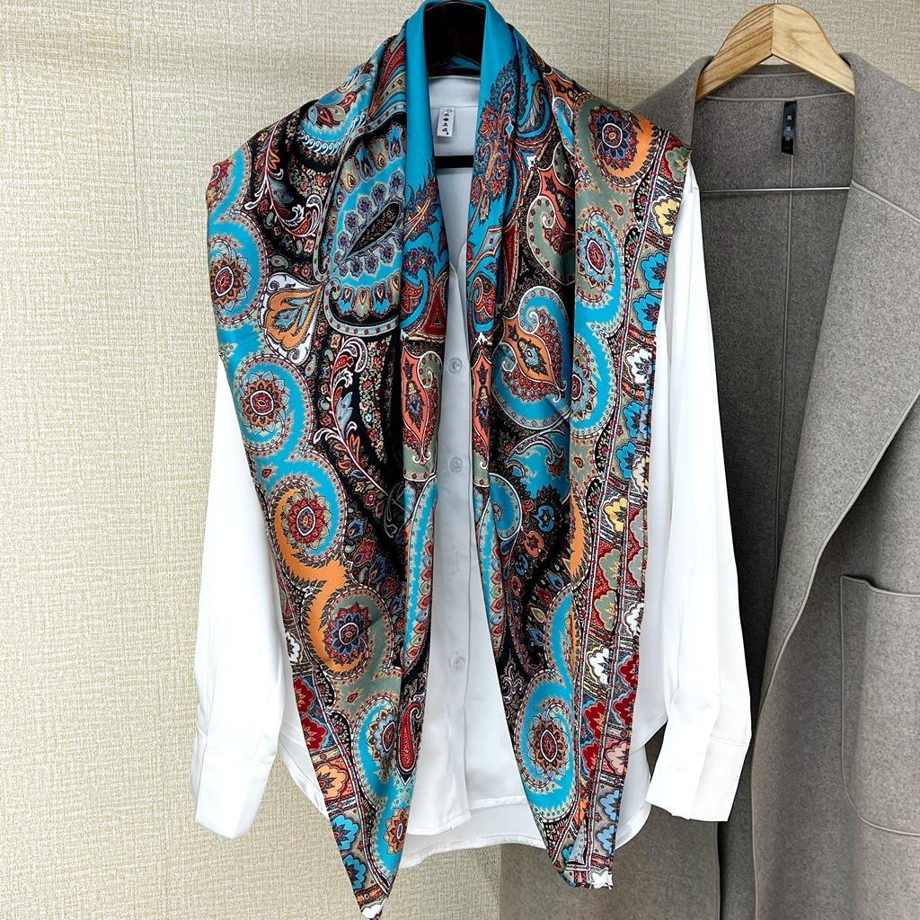 Dunhuang ethnic style cashew flower silk scarf women's 111% mulberry silk neck protection fashionable versatile high-end shawl