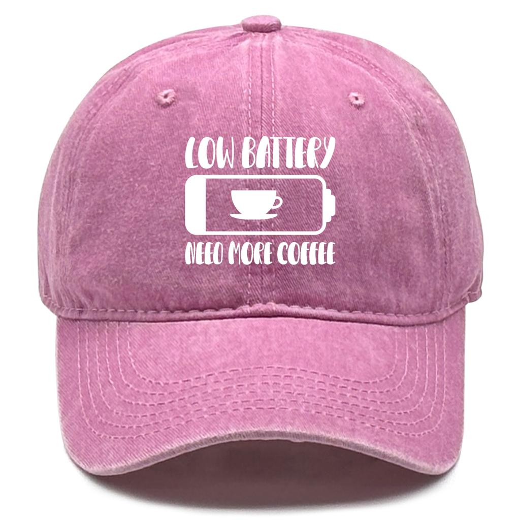 "Low Battery Need More Coffee" Print Adjustable Baseball Hat Washed Cotton Cap For Man Distressed Solid Snapback Baseball Cap