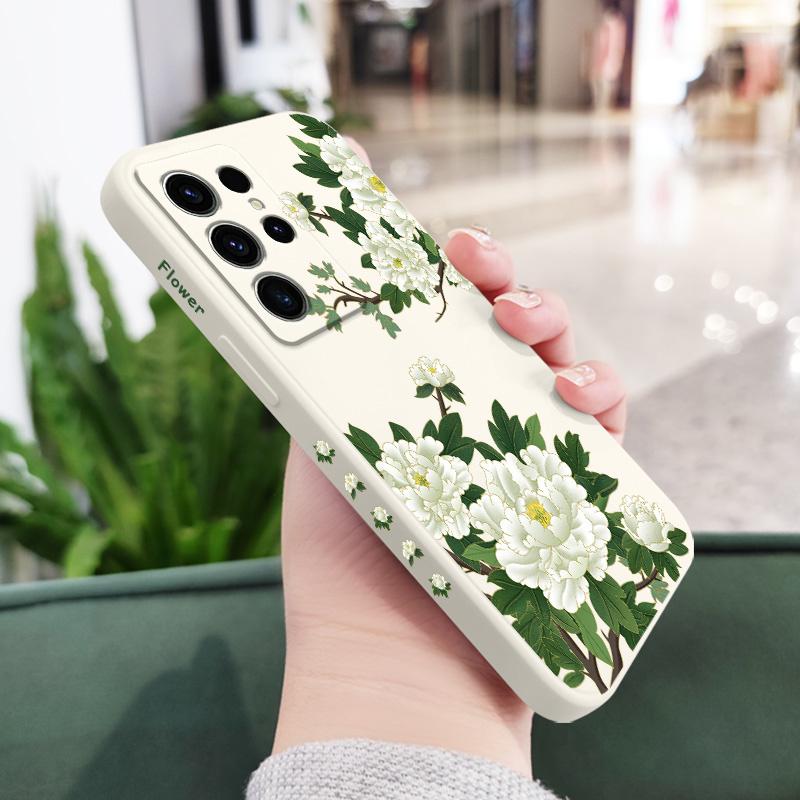 

Peony Branches Phone Case For Samsung Galaxy S25 S24 S23 S22 S21 S20 S10 S10E Ultra Plus FE Note 20 Ultra Plus Cover Galaxy S10E белый