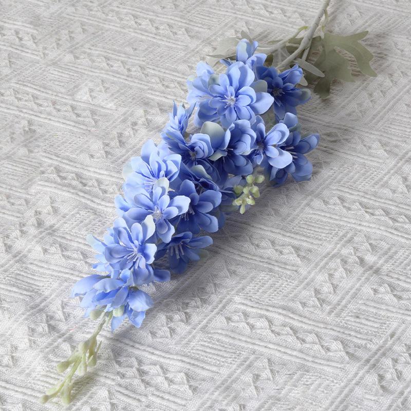 2 Fork Flocking Delphinium Flower Branch Silk Artificial Flowers for Home Wedding Hotel Decoration Fleur Artificielle 1PC Flower
