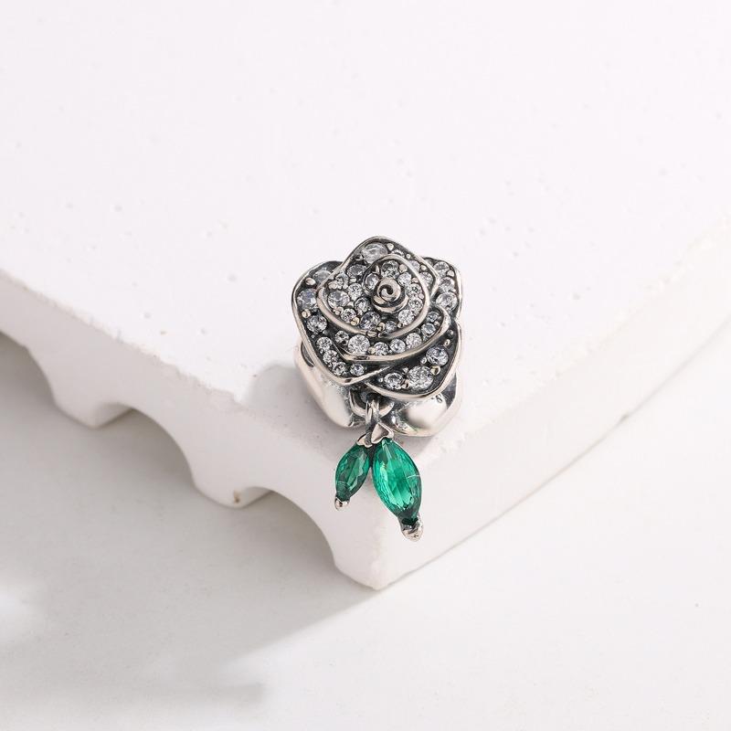 Panjia White Copper Silver-plated Pendant Pink Five-leaf Petals Gold Rose Beaded DIY Bracelet Accessories Fashion