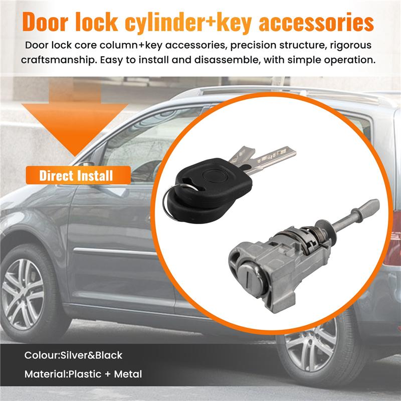 Lock Door Lock Barrel Cylinder With 2 Keys 1T0837167A For VW Touran Caddy 2003-2015-M53K