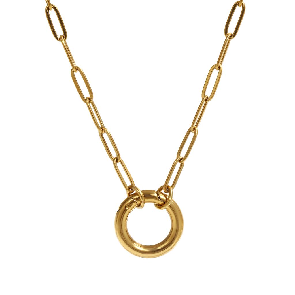 1pc 18k Gold Plated Necklace 304 Stainless Steel Circular Spring Buckle Pendant Necklace For Women Minimalist Exquisite Gift