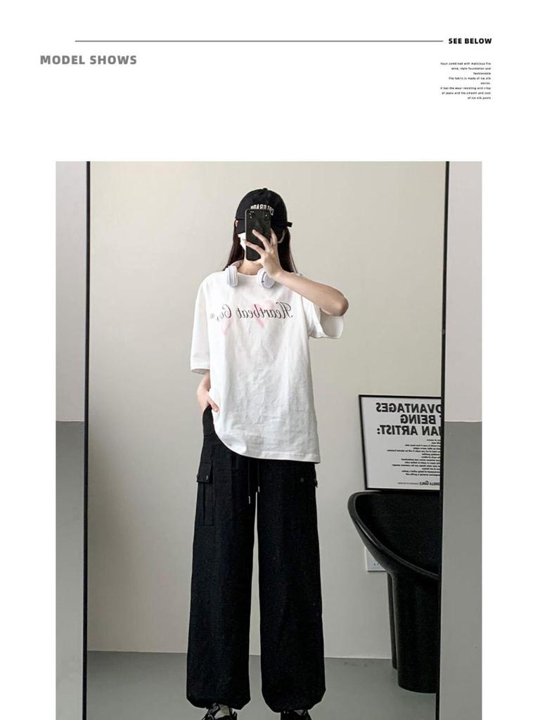 Women's High Waist Pink Cargo Pants - 2025 Spring Collection - Straight, Loose Wide Leg, Drape, and Casual Sports Style