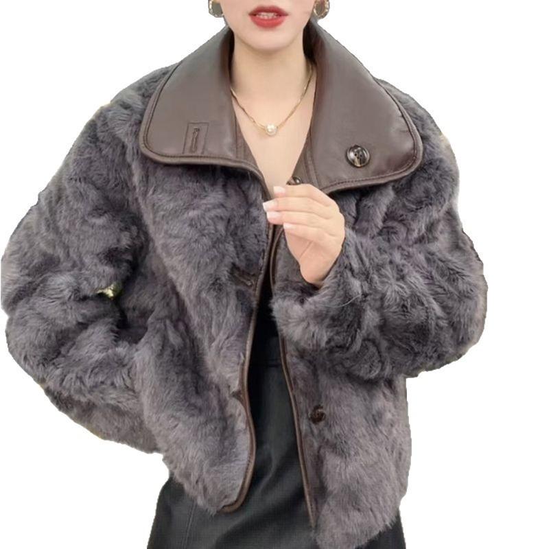 Winter new leather jacket fur jacket women wear lapel fur integrated leather jacket imitation mink velvet jacket