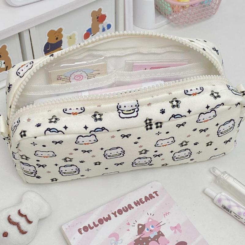 Large Capacity Multifunction Cartoon Pencil Box With Star Cat Print Design For School Office Supplies Cute Students Gift