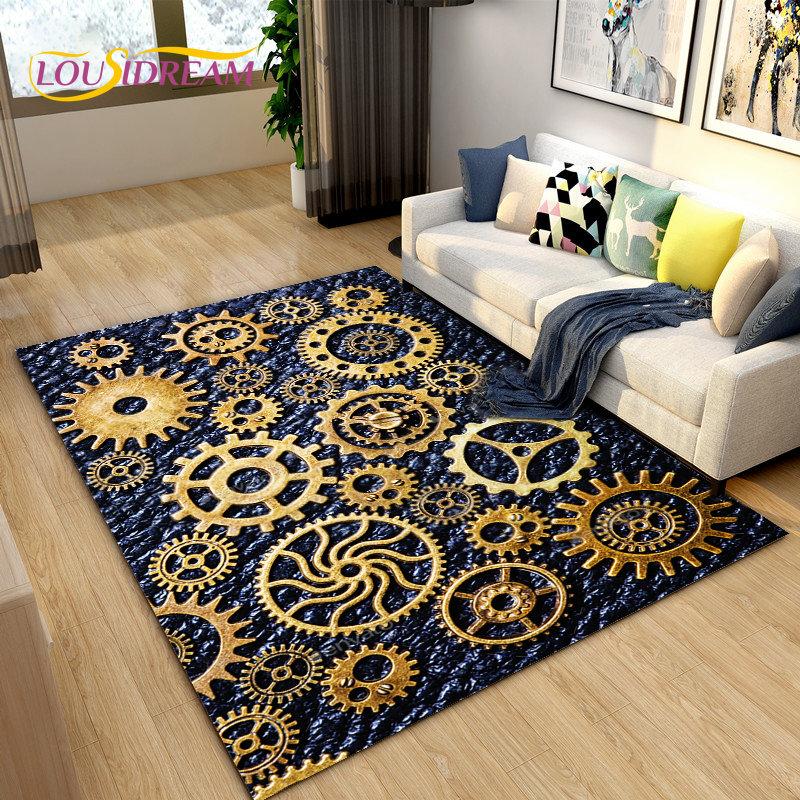 3D Steampunk Mechanical Cogs Gears Area Rug Large,Carpet Rug for Living Room Bedroom Sofa,Kitchen Doormat Non-slip Floor Mat