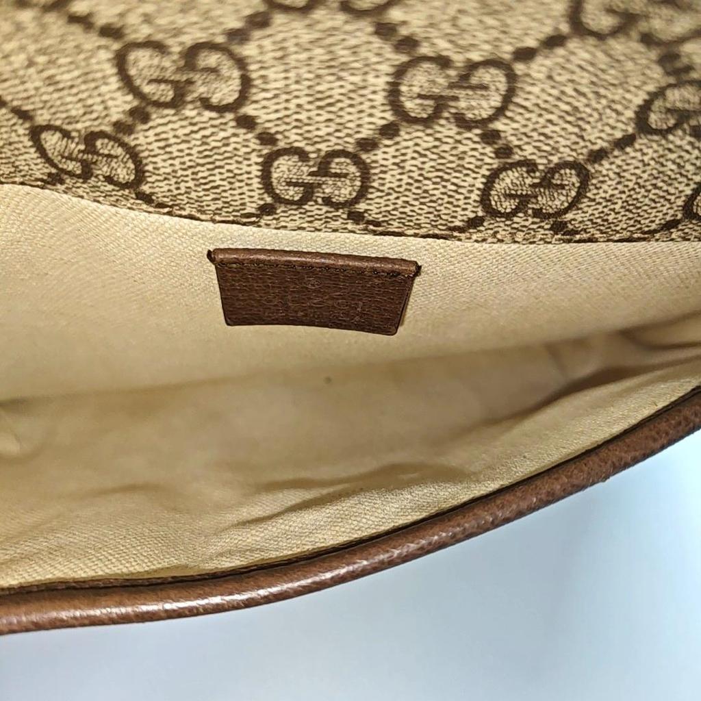 [Pre-Owned] Neo Vintage Series Gold Foil Logo Monogram Tiger Head Decorative Striped Shoulder Strap Canvas And Leather Messenger B - Very Good #R1JN2K
