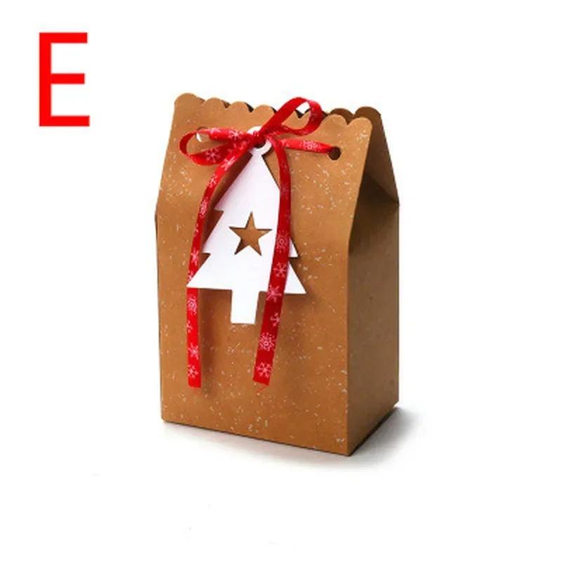 1 Pcs Kraft Paper Bag With Ribbon And Card Tag Packaging Gift Box Wrapping Christmas Party Supplies