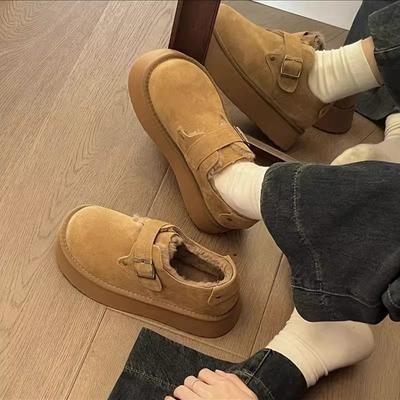 Plateau-Baumwollschuhe Damen Winter Samt Oberbekleidung Neue Ein-Pedal Big-Head Brotschuhe Schneestiefel