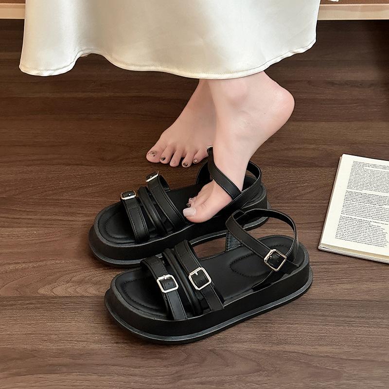Stylish and simple versatile muffin thick-soled belt buckle sandals women's summer new small height-increasing Roman shoes
