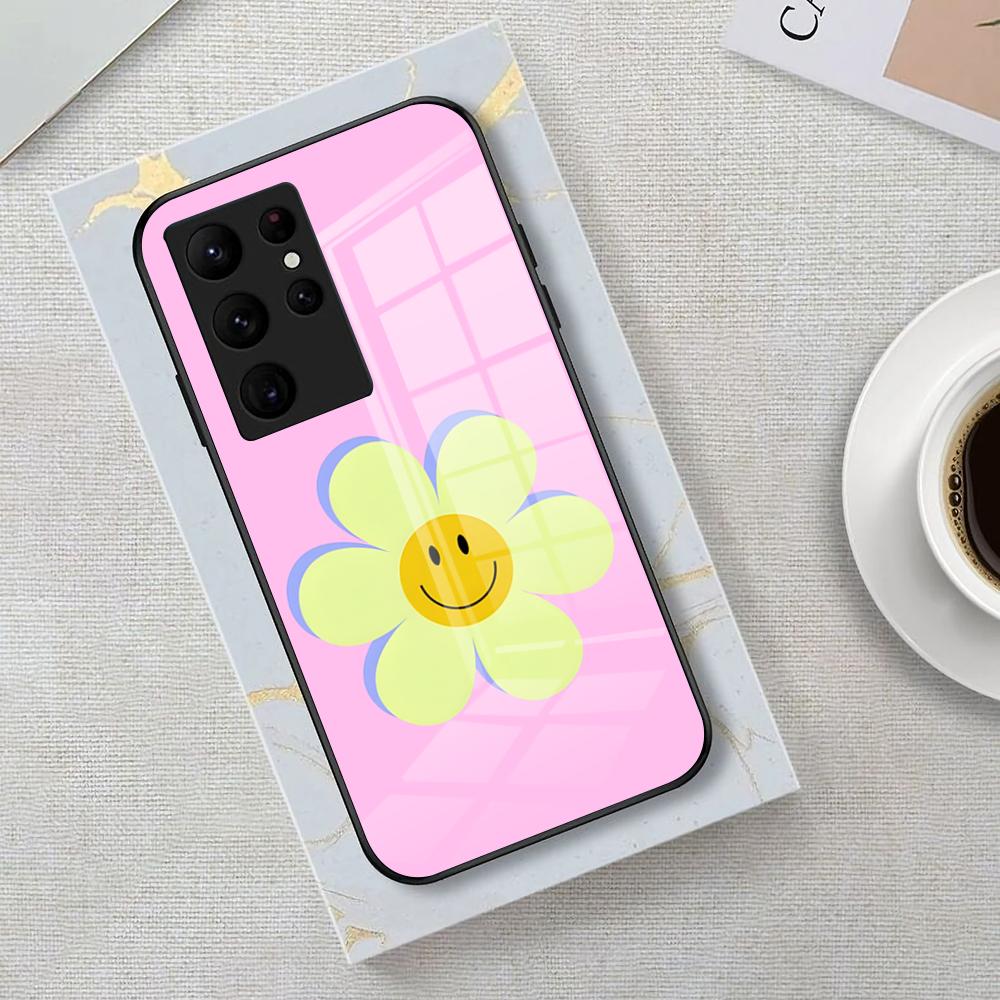 

Sunflower Smiley Face Phone Case For Samsung S26 S25 Edge Ultra 23 22 21 20 Ultra Plus S24 Fe Glass Cover Galaxy S20 FE