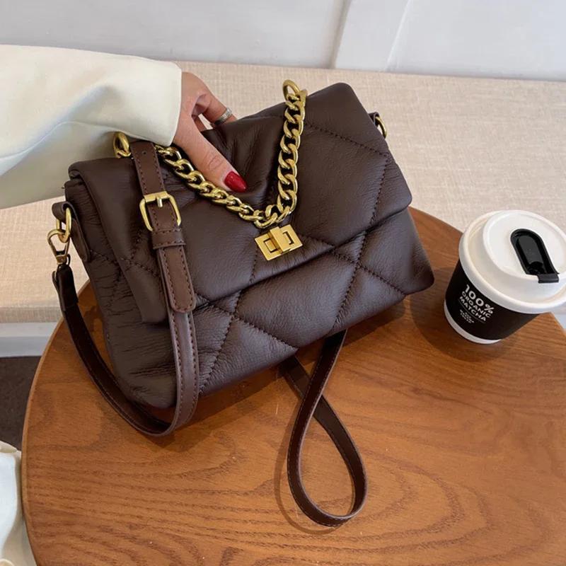 Nová módní jednoduchá diamantová kabelka crossbody s měkkým koženým řetízkem, velká kapacita