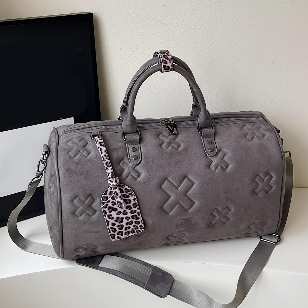 

Стильная сумка-тоут большой вместимости для путешествий Прочный текстурированный дизайн Стильная коричневая сумка-даффл с тисненым крестообразным узором для путешествий 44cm×20cm×22cm серый