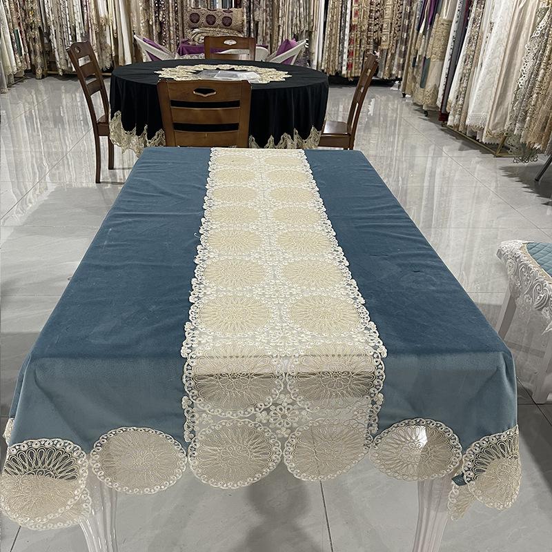 European Style Tablecloth Lace Mercerized Velvet Table Cloth Light Luxury Coffee Table Cloth Hollow High-Grade Tablecloth