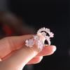 New Sweet Pink Cherry Blossom Ring Drop Oil Design Three Flower Open Adjustable Ring Niche Design Dainty Flower Bracelet Daily