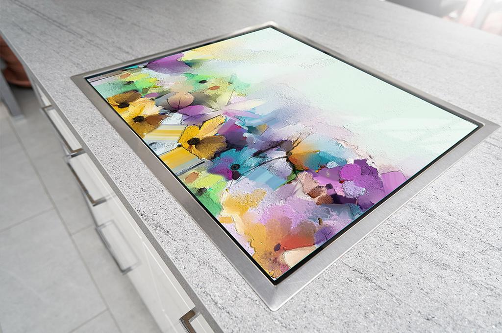 PLAQUE DE PROTECTION EN VERRE POUR PLAQUE DE CUISSON 70x52 FLEURS
