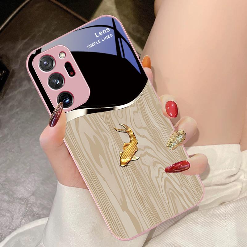 Holzmaserung Fischsprung Für Samsung Galaxy Note 8 9 10 PRO 20 Ultra A01 02 03 Core 04E 4G 12 13 5G Gehärtetes Glas Handyhülle