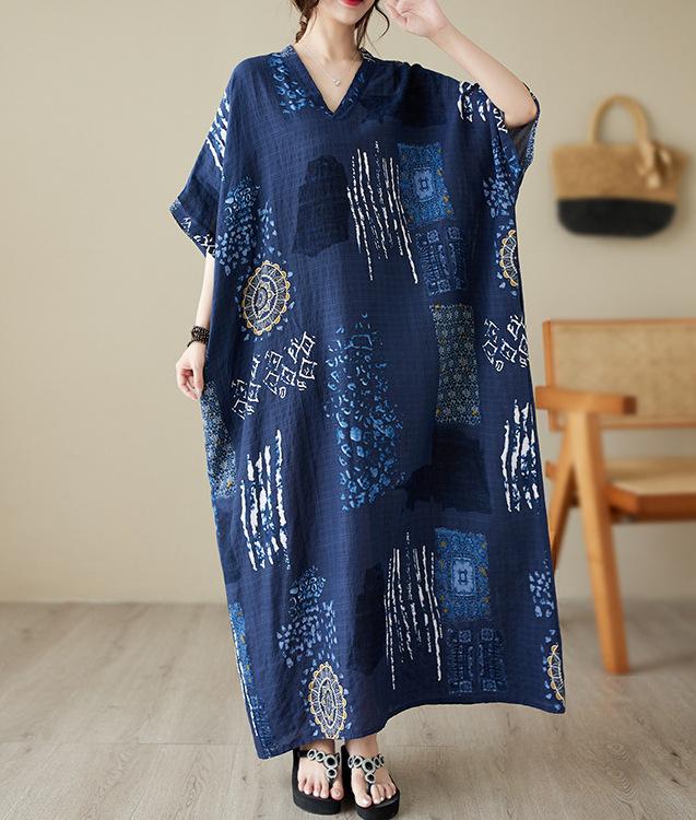 Women's V-Neck Floral Maxi Dress Short Sleeve Loose Boho Summer Dress