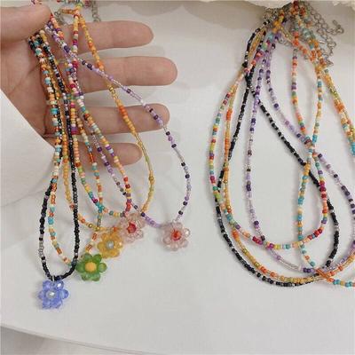 Daisy Colorful Beads Jewelry Gifts Women Bohemian Female Vacation Chain Charm Choker Necklace Flower Pendant Statement Collar