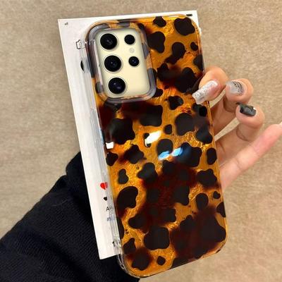 Funda de Teléfono de Moda Dorada con Estampado INS de Leopardo para Mujeres y Niñas para Samsung Galaxy S25 S24 S23 S22 S21 S20 FE Plus Ultra Cubierta de Silicona
