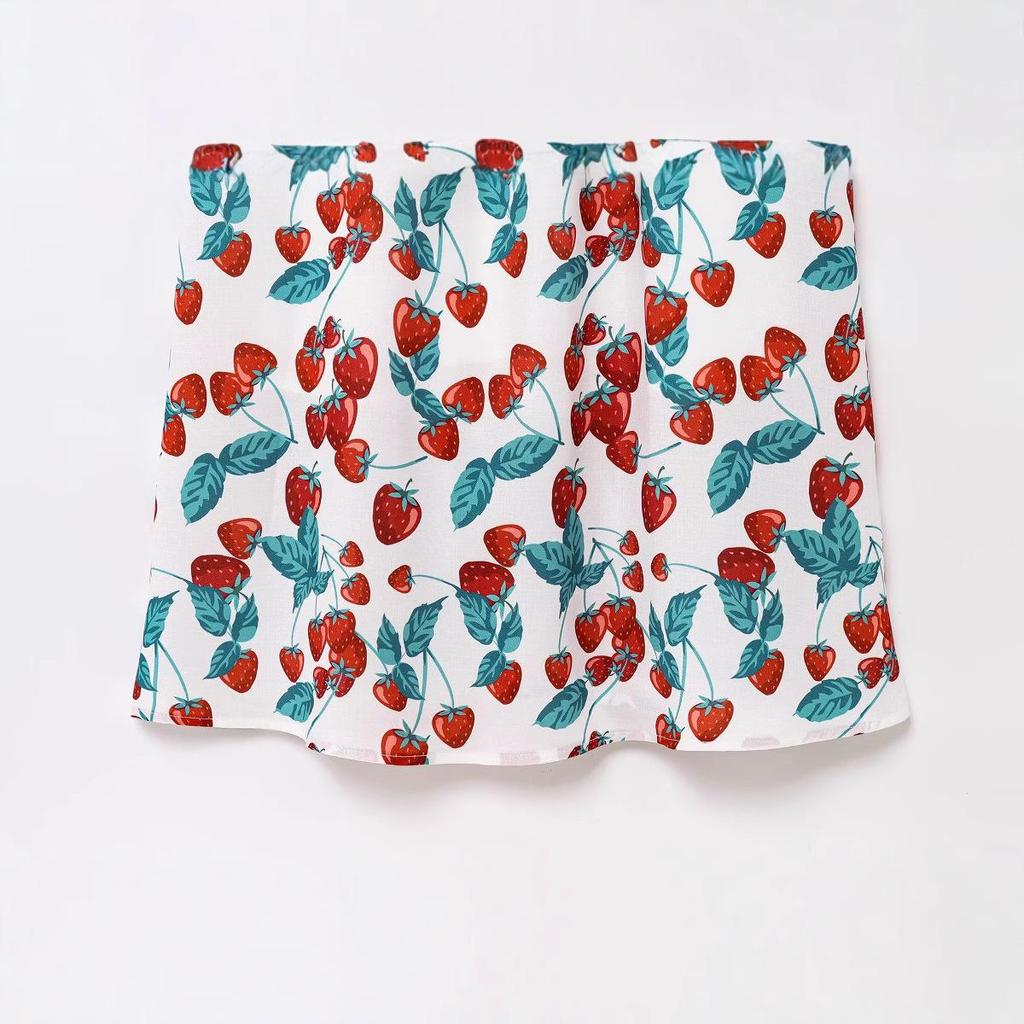 Strawberry Print Waist-Hugging French Long Dress for Women - Spring 2025 European and American Style