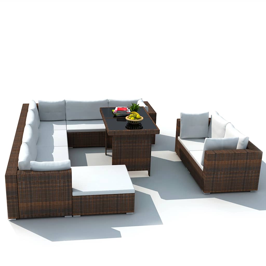 10 piece Garden Lounge Set with Cushions Poly Rattan Brown