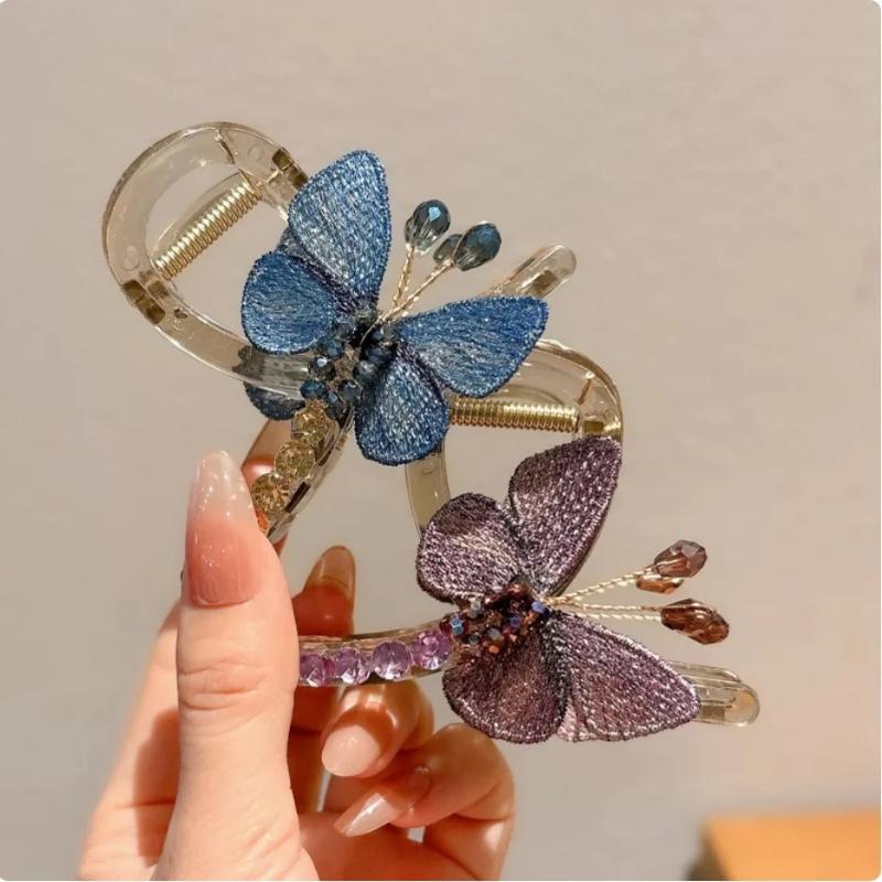Neue Retro Stickerei Schmetterling Haarspange Damen Mädchen Elegant Haarspange Hinterkopf Halbhochsteckfrisur Haiklammer Styling-Accessoires