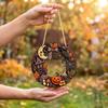 Halloween Wooden Hollow Circular Ring Decoration with Pumpkin Spider Web and Magic House - A Festive Atmosphere Decoration