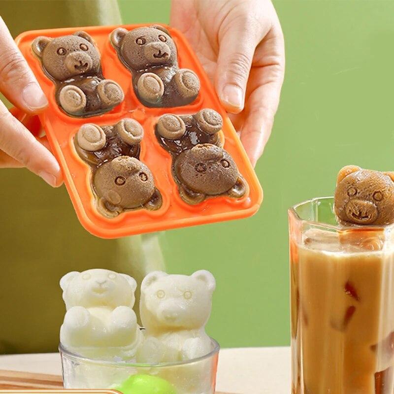 

4 сетки 3D форма маленького плюшевого мишки силиконовая форма для кубиков льда Silian Little Bear форма для блоков льда домашнее мороженое коробка для льда лед