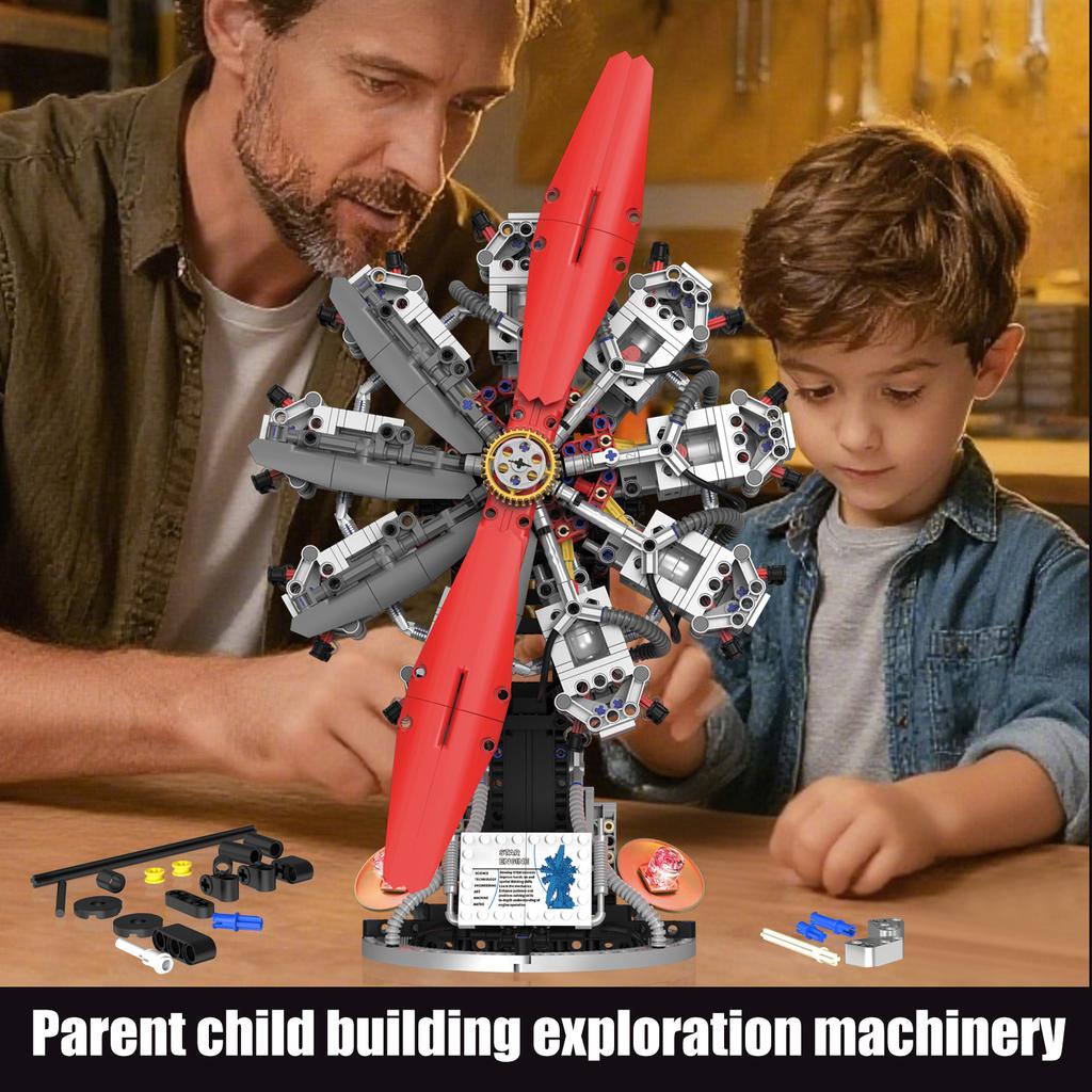 V12 Aircraft Engine Building Blocks Toys Set, Mechanical Engine Model Assembly Ornaments, Children And Adults Birthday Gift