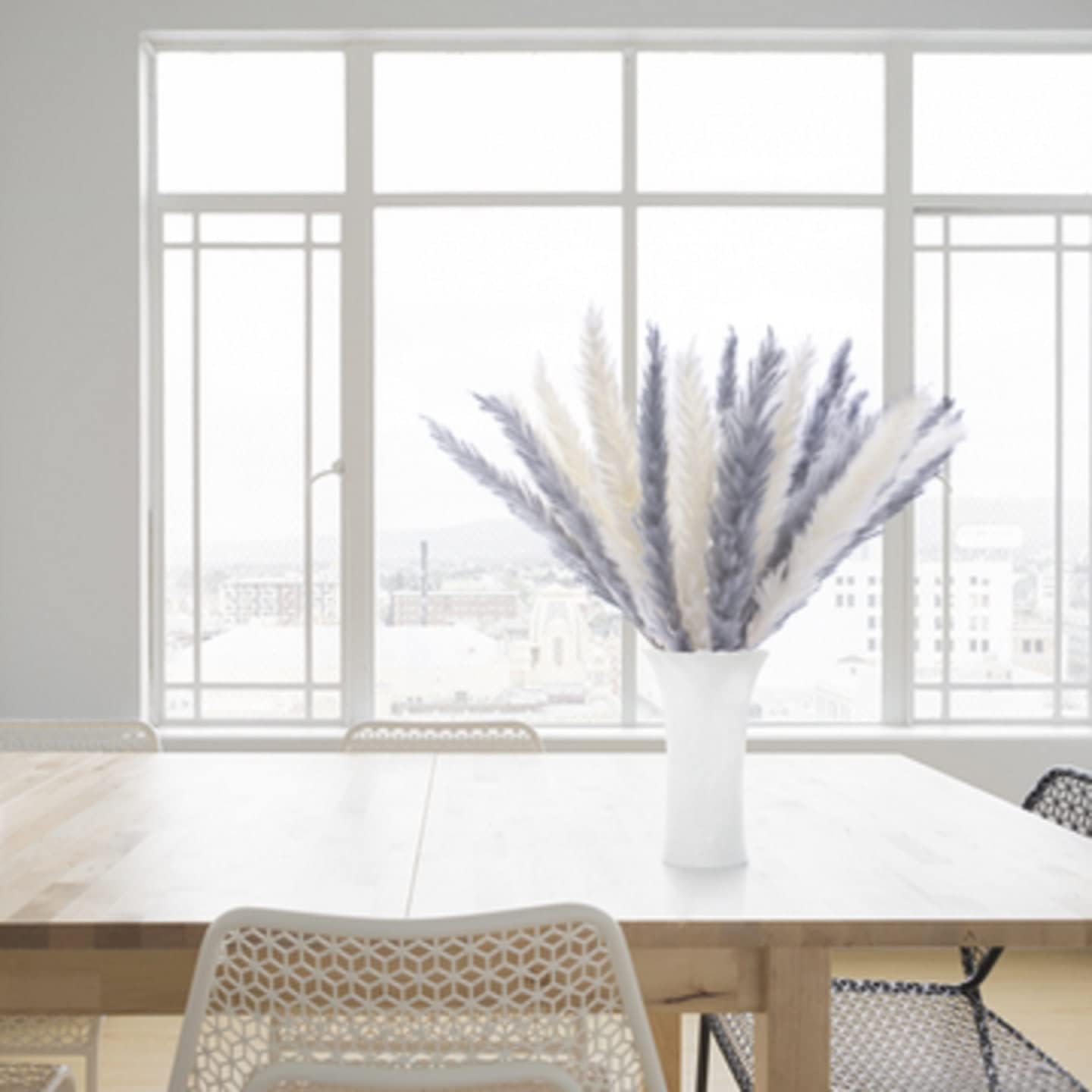 Faodail Бохо Декор Натуральная Сушеная Пампасная Трава – 30 шт. – 15 Сине-Серая Пампасная Трава, 15 Белая Пампасная Трава – 17” Пампасная Трава для Бохо Дома