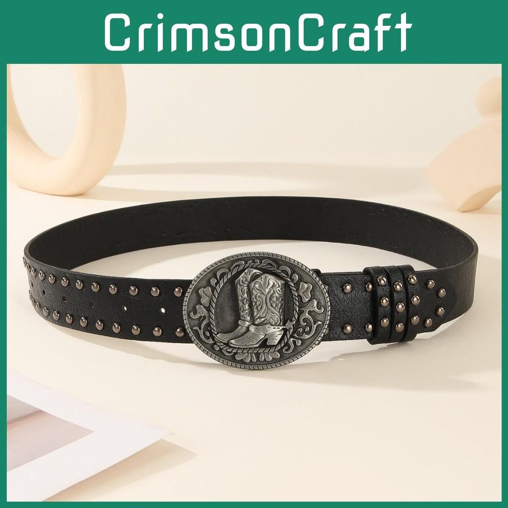 Leather Belt Punk Buckle With High Heel Shoe Design Circular Buckle Rivet Decor