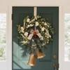 Red Velvet Bow Christmas Door Hanger with Tree, Bells, and Small Pendants