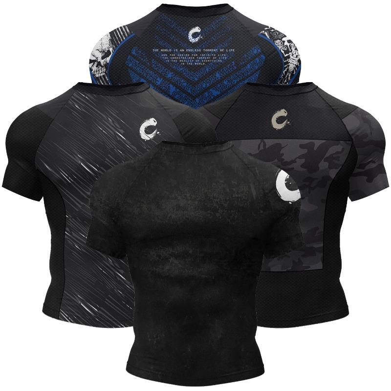 New MMA Kickbox Training Tee No Gi Bjj Top Jiu Jitsu Rashguard Spandex Compression T-Shirt Sublimation Sports Men Short Sleeve