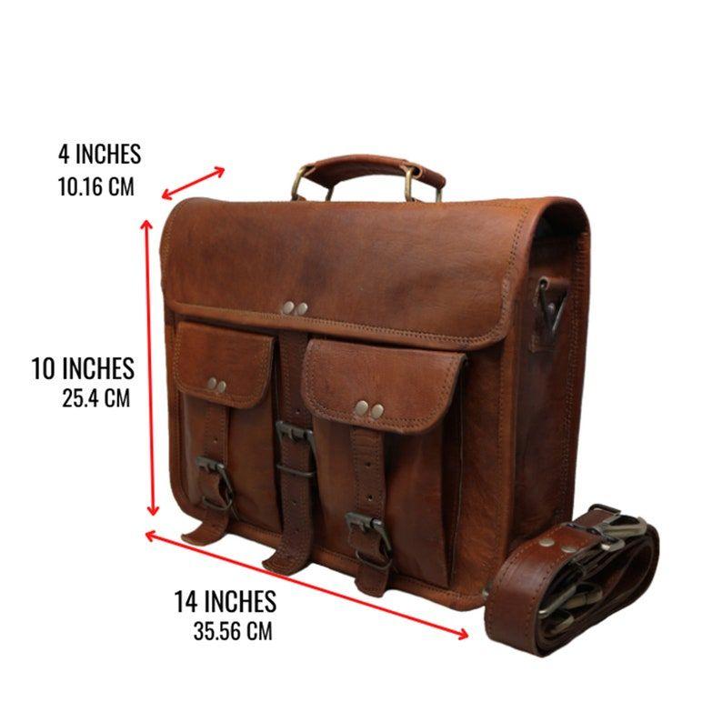 14" Leather Messenger Bag Laptop Case Office Briefcase Gift for Men Computer Distressed Shoulder Bag
